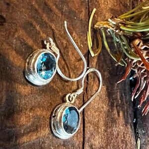 New Bali Blue Topaz Earrings Faceted Hooks Drop Oval 925 Sterling